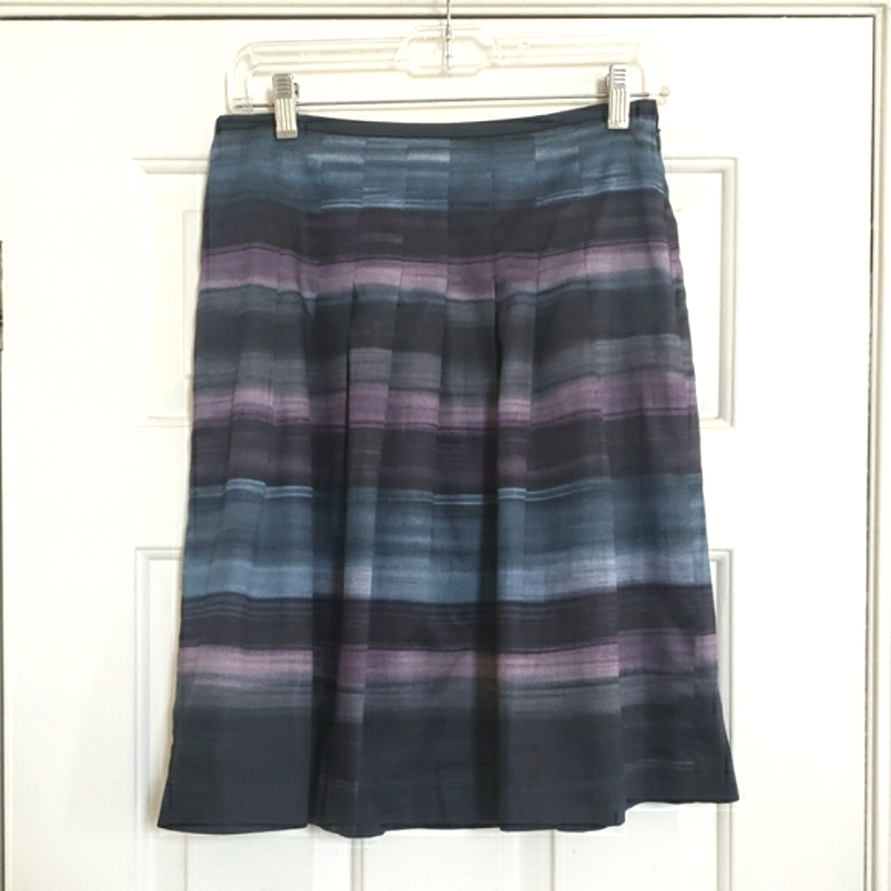 LOFT Watercolor Ombre Striped Pleated Skirt Blue Purple Gray 2P Soft Pleats - Picture 3 of 8